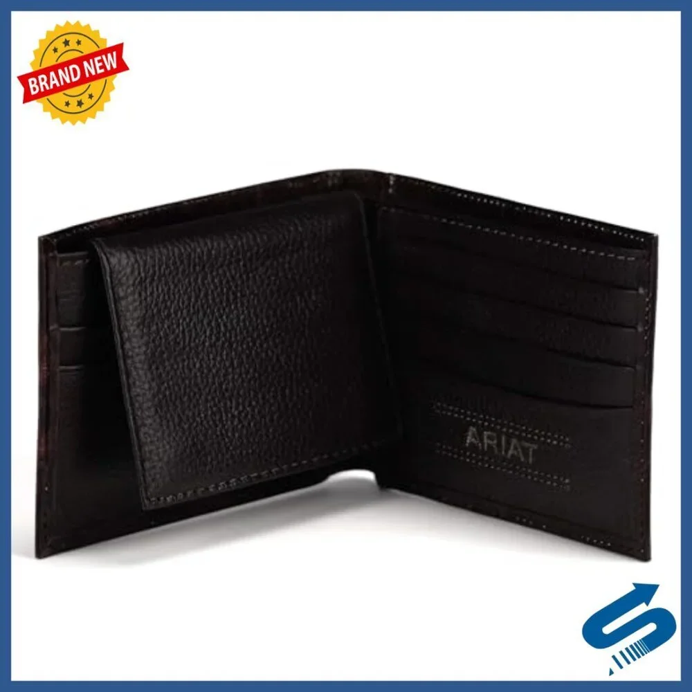 Genuine Leather Bifold Wallet with Feather Embossed Design